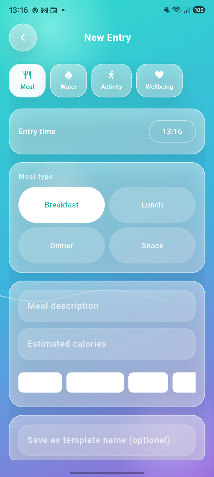 Wellness Tracker entry screen