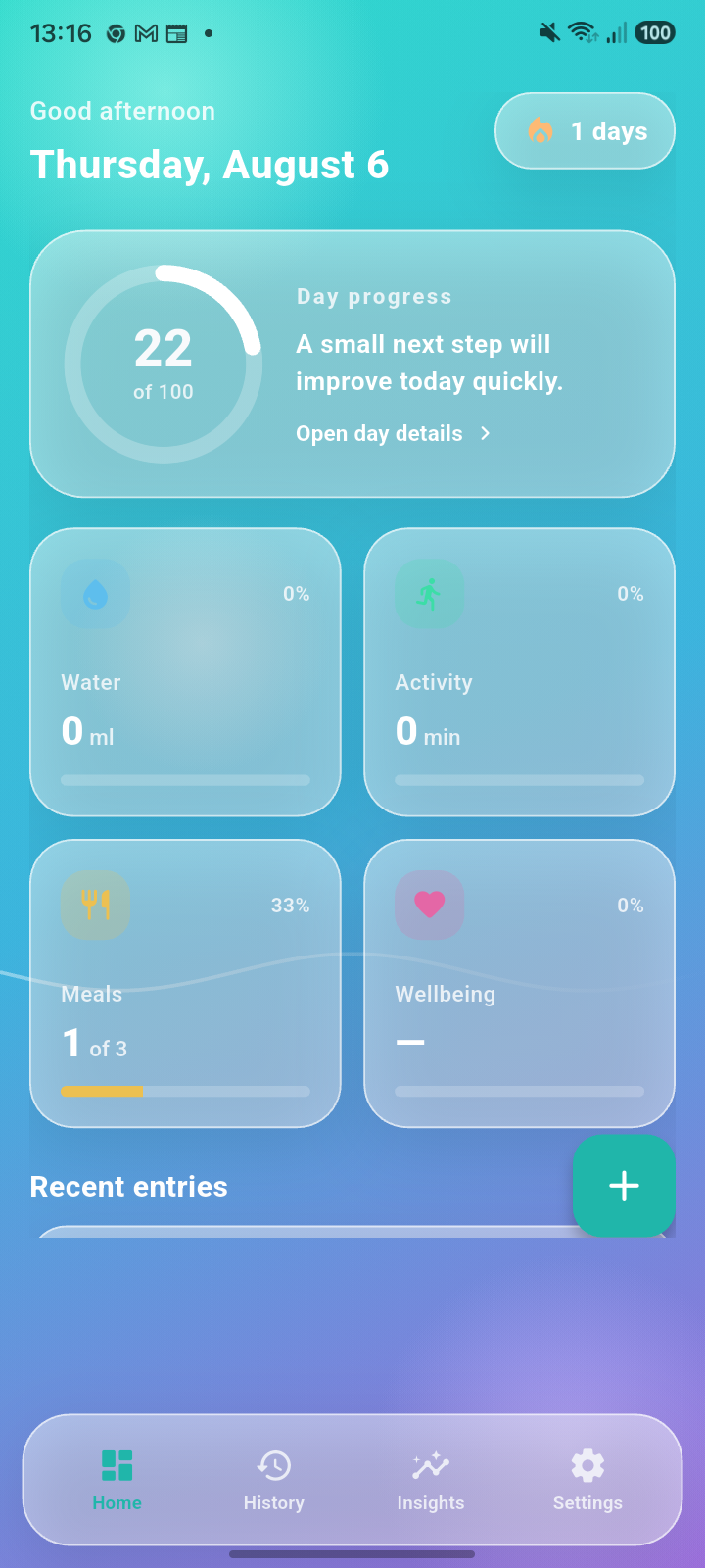 Wellness Tracker home dashboard